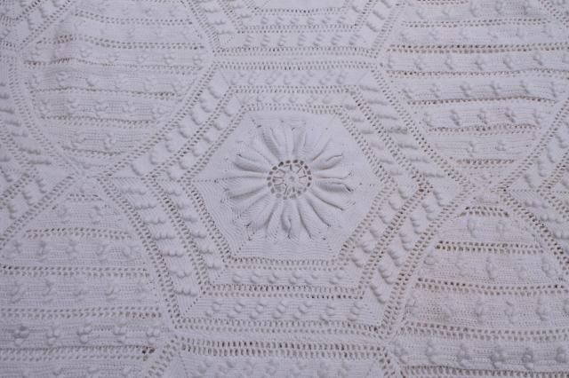 photo of shabby chic vintage white cotton crochet lace bedspread, country cottage style #6