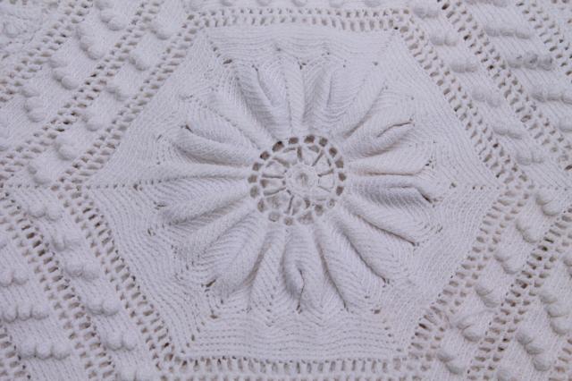 photo of shabby chic vintage white cotton crochet lace bedspread, country cottage style #7