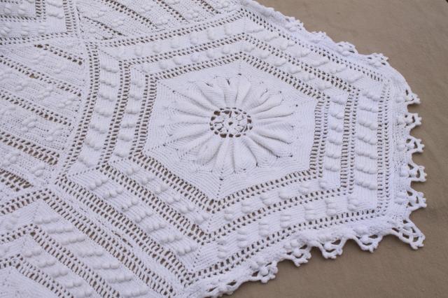 photo of shabby chic vintage white cotton crochet lace bedspread, country cottage style #11