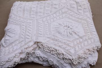 catalog photo of shabby chic vintage white cotton crochet lace bedspread, country cottage style