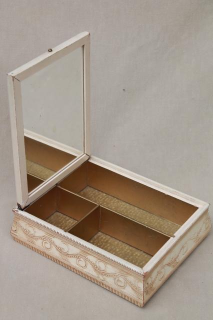 photo of shabby chic vintage wood jewelry box w/ mirror, Jane Austen era romantic couple print #5