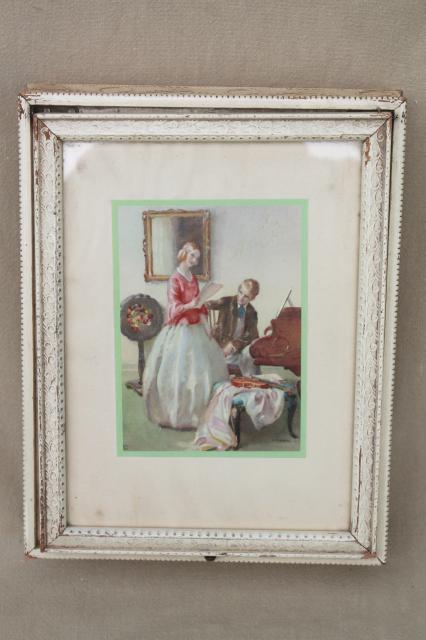 photo of shabby chic vintage wood jewelry box w/ mirror, Jane Austen era romantic couple print #8