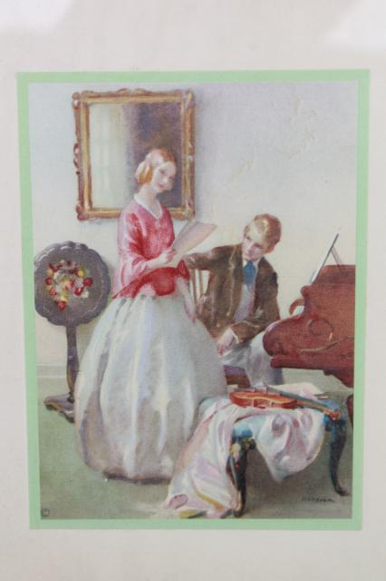 photo of shabby chic vintage wood jewelry box w/ mirror, Jane Austen era romantic couple print #9