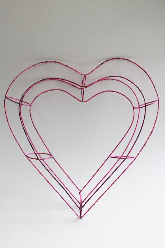 photo of shabby chippy pink wire heart, rustic minimal wreath, frame, or garden decor #1