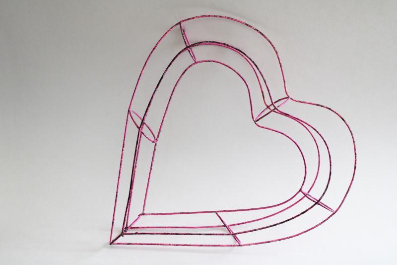 photo of shabby chippy pink wire heart, rustic minimal wreath, frame, or garden decor #2