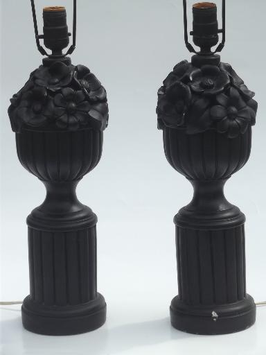 photo of shabby chippy vintage plaster flower basket lamps, matte chalkboard black paint #2