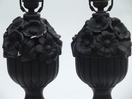 photo of shabby chippy vintage plaster flower basket lamps, matte chalkboard black paint #3