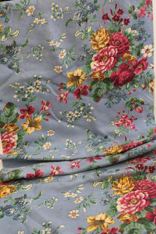 photo of shabby cottage chic floral print vintage cotton barkcloth fabric remnant #1