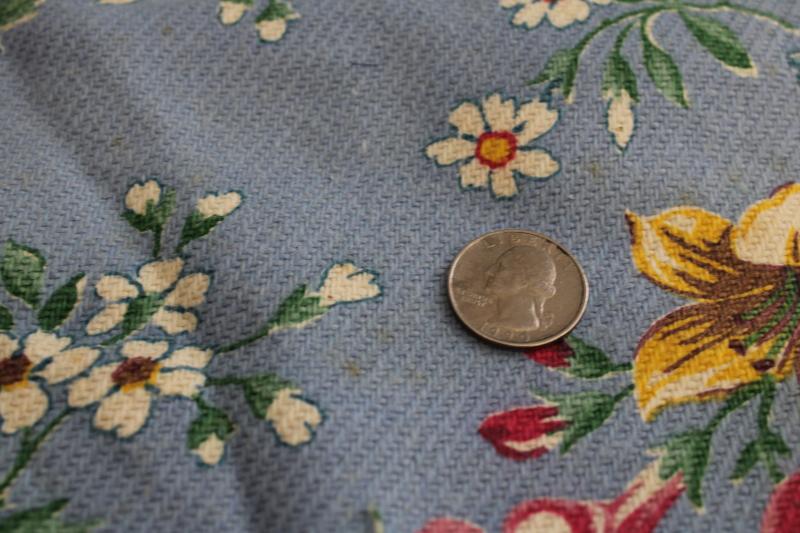 photo of shabby cottage chic floral print vintage cotton barkcloth fabric remnant #2