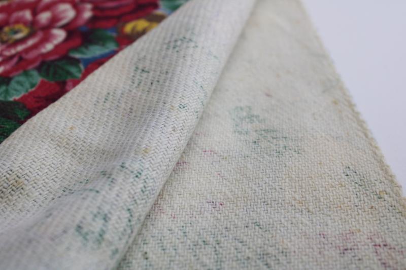 photo of shabby cottage chic floral print vintage cotton barkcloth fabric remnant #4