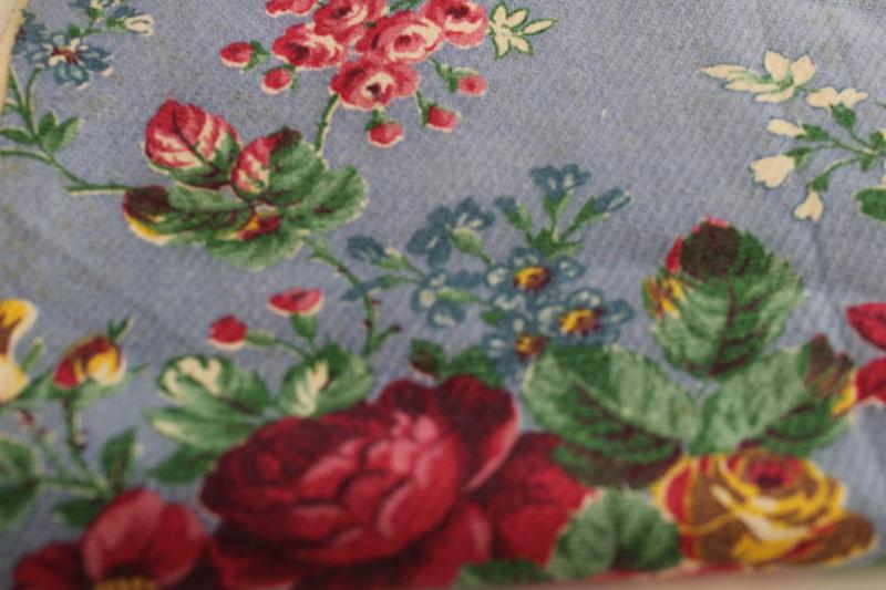 photo of shabby cottage chic floral print vintage cotton barkcloth fabric remnant #5