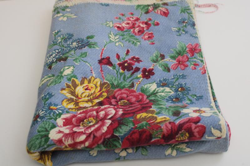 photo of shabby cottage chic floral print vintage cotton barkcloth fabric remnant #6