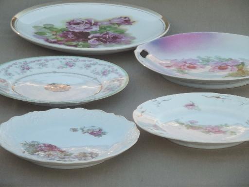 photo of shabby cottage chic old cabbage rose floral china plates, vintage Germany #1