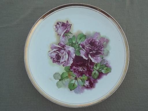 photo of shabby cottage chic old cabbage rose floral china plates, vintage Germany #6