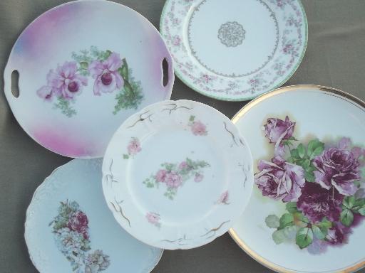 photo of shabby cottage chic old cabbage rose floral china plates, vintage Germany #9