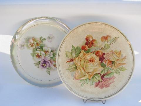 photo of shabby cottage chic pansy & rose florals, antique china plates, early 1900s #1