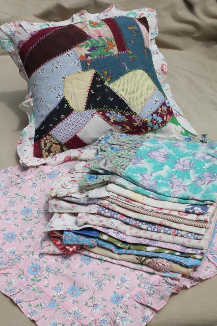 photo of shabby cottage chic ruffled cushion pillow covers made of vintage linens, feedsacks & print fabric #1