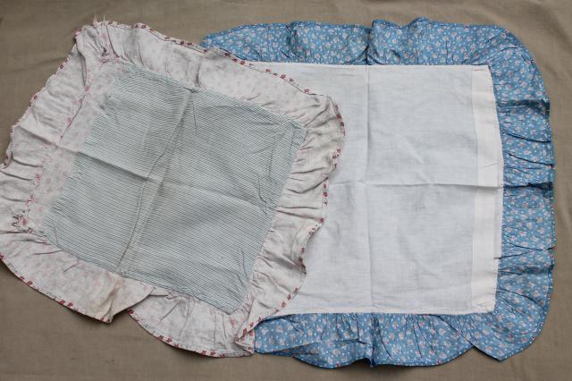 photo of shabby cottage chic ruffled cushion pillow covers made of vintage linens, feedsacks & print fabric #2