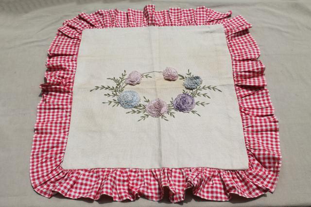 photo of shabby cottage chic ruffled cushion pillow covers made of vintage linens, feedsacks & print fabric #20