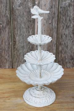 catalog photo of shabby cottage chic tiered tray jewelry stand, earrings holder metal trays w/ rings etc.