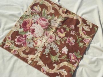 catalog photo of shabby cottage chic vintage floral print linen weave cotton pillow cover