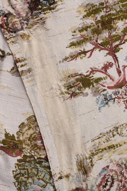 photo of shabby cottage chic vintage floral print rayon barkcloth curtain panels & fabric #3