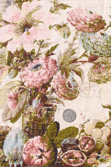 photo of shabby cottage chic vintage floral print rayon barkcloth curtain panels & fabric #7