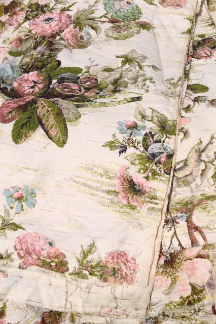 photo of shabby cottage chic vintage floral print rayon barkcloth curtain panels & fabric #11