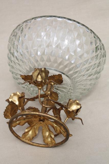 photo of shabby cottage chic vintage glass bowl w/ Italian tole gold metal roses #12