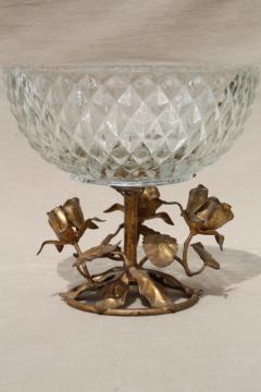 catalog photo of shabby cottage chic vintage glass bowl w/ Italian tole gold metal roses