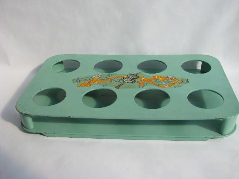 photo of shabby cottage chic vintage jadite green wood tray, glasses carrier rack #1