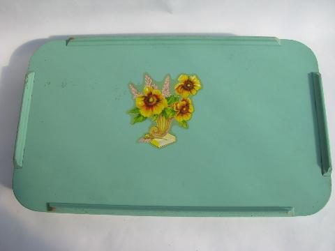 photo of shabby cottage chic vintage jadite green wood tray, glasses carrier rack #3