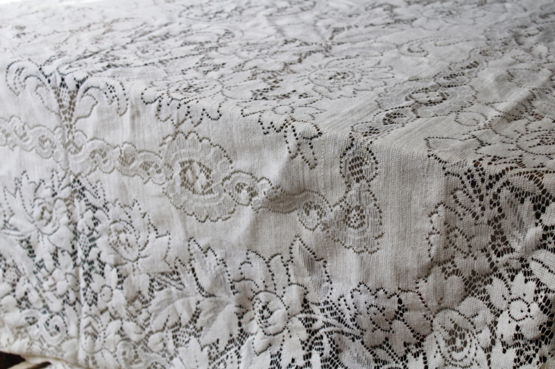 photo of shabby cottage chic vintage lace tablecloths lot, ivory cotton blend lace #2