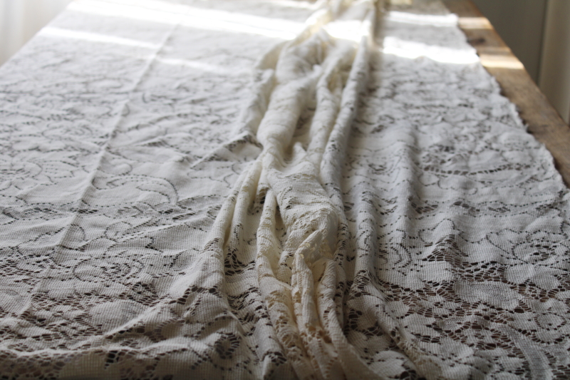 photo of shabby cottage chic vintage lace tablecloths lot, ivory cotton blend lace #3