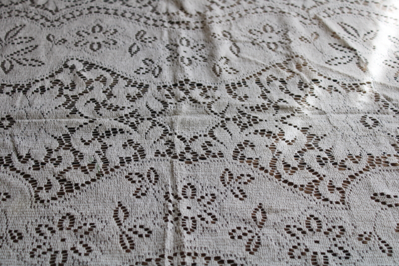 photo of shabby cottage chic vintage lace tablecloths lot, ivory cotton blend lace #6
