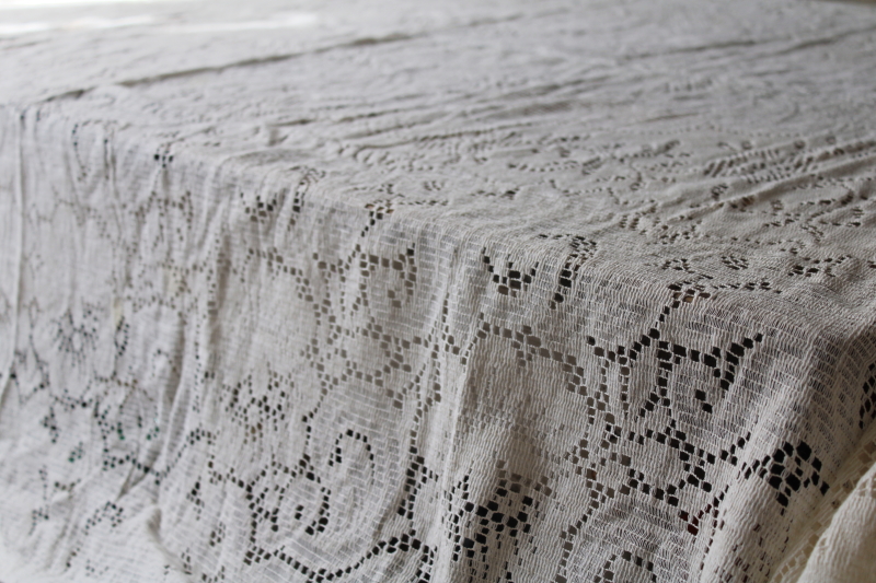 photo of shabby cottage chic vintage lace tablecloths lot, ivory cotton blend lace #9