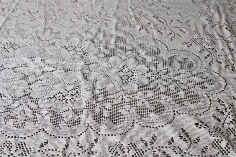 photo of shabby cottage chic vintage lace tablecloths lot, ivory cotton blend lace #10