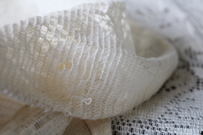 photo of shabby cottage chic vintage lace tablecloths lot, ivory cotton blend lace #11