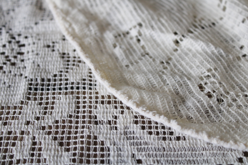 photo of shabby cottage chic vintage lace tablecloths lot, ivory cotton blend lace #12