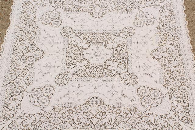 photo of shabby cottage chic vintage lace tablecloths lot, white and ivory lace cloths #3