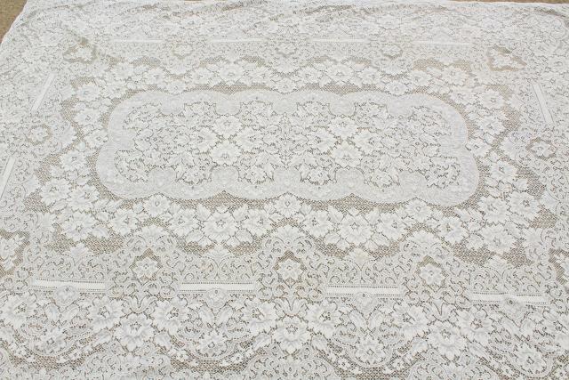 photo of shabby cottage chic vintage lace tablecloths lot, white and ivory lace cloths #16