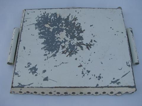 photo of shabby cottage chic, vintage tole metal tray w/ lace border, hand-painted cherries #4