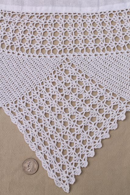 photo of shabby cottage chic vintage white linen round tablecloth w/ wide crochet lace edging #3