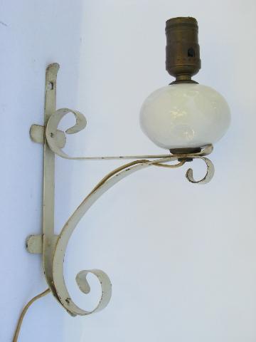 photo of shabby cottage chic vintage white wrought iron wall sconce lamp / reading light #1