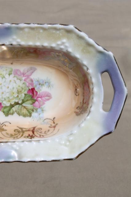 photo of shabby cottage china flower basket dish w/ cabbage roses & hydrangeas floral #6