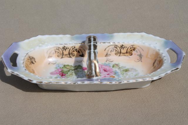 photo of shabby cottage china flower basket dish w/ cabbage roses & hydrangeas floral #8