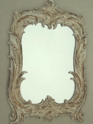 photo of shabby cottage french country gold & white mirror, vintage chalkware frame  #1