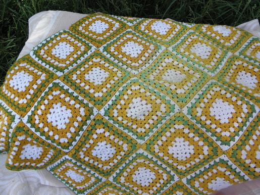 photo of shabby cozy granny squares crochet afghan blanket, retro 60s 70s vintage #1