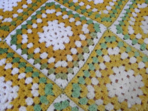 photo of shabby cozy granny squares crochet afghan blanket, retro 60s 70s vintage #2