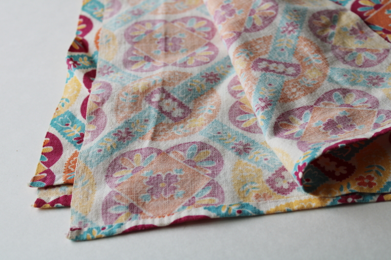 photo of shabby faded vintage farmhouse kitchen dish towel, southwest colors print cotton feed sack fabric  #2